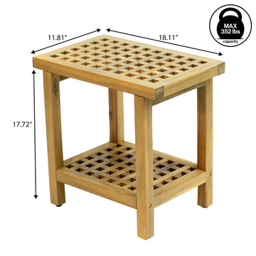 Armin 18.1" Modern Classic Grid Slat Solid Acacia Wood Indoor/Outdoor Shower Stool